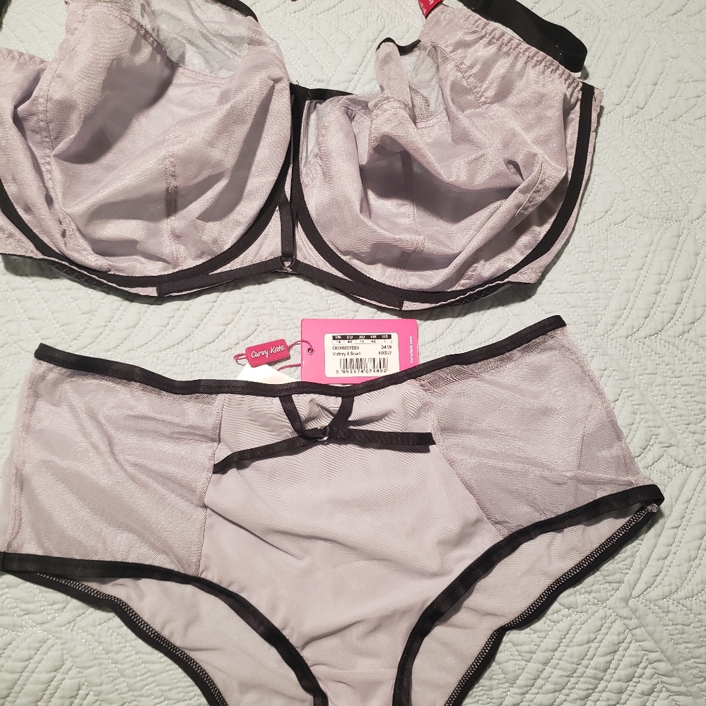 Curvy Kate bra and panty set. Silver and black